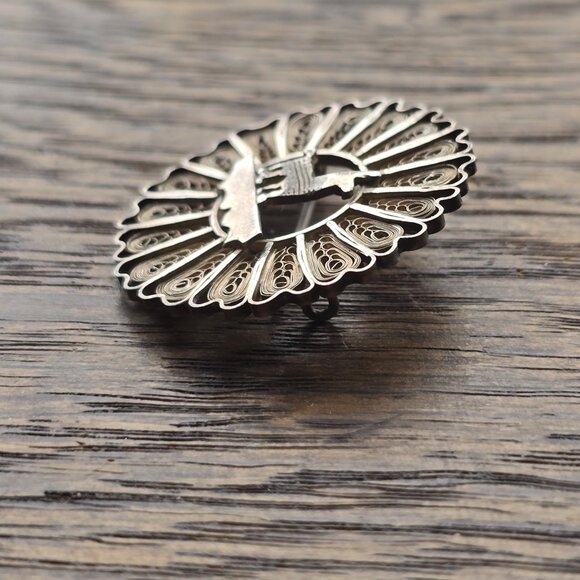 Vintage Alpaca / Llama 985 silver filligree brooch - Picture 3 of 9